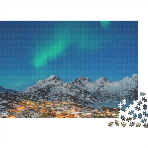 Puzzle 1000 piezas de aurora boreal: paisaje nocturno de montaña para adultos relajante