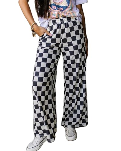 IWOLLENCE Women's Casual Loose Checkered Wide Leg Pants High Waist Straight Lounge Y2K Gingham Trousers Summer4