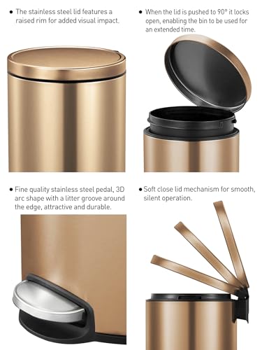 Image of Obsessions EKO Soft-Close Bathroom Trash Can - 12L Stainless Steel Pedal Bin with Lid & Liner, Elegant White Waste Basket for Home & Kitchen