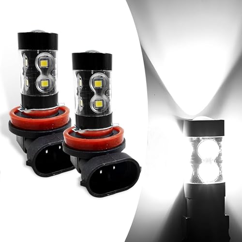 Gseigvee Pack-2 LED Car Fog Light, Waterproof Metal Vehicle Lighting Bulbs Replacements, Universal High-power Automotive Front Fog Light Accessories for Truck SUV Car (White Light #H11)