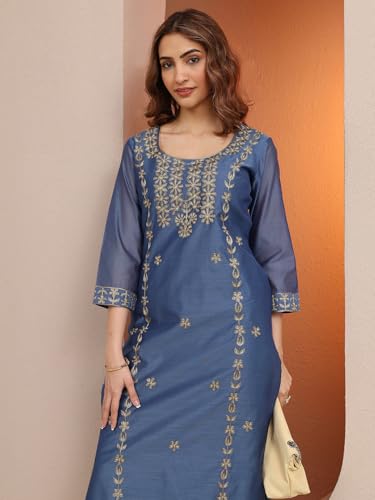 Image of Libas Embroidered Chanderi Silk Straight Kurta | Ethnic wear | Bridal Suit | Wedding Dress | Occasion wear