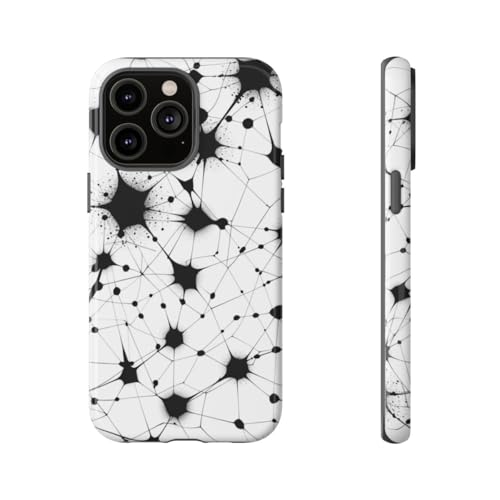 Coque iPhone 14 Pro Max rigide brillante à motif réseau abstrait noir et blanc