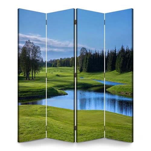 JBNJANKDAV 4-Panel Folding Room Divider Golf Course Scene
