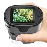 1000X Handheld Microscope for Kids 4K 2.0" Screen Rechargeable Mini Pocket Digital Microscopes w/Slides Kit Portable Edu Gift Age 4-6 8-12 Children Students (Grey)