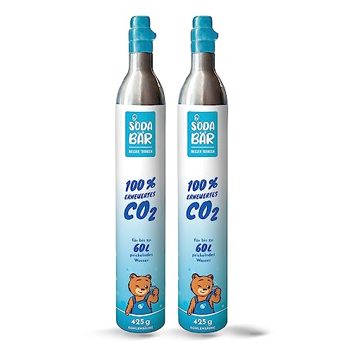SodaBär® | Cilindro de CO2 para dispositivos SodaFresh, 2 x 425 g (60 l) | Relleno premium con ácido carbónico de Linde Deutschland