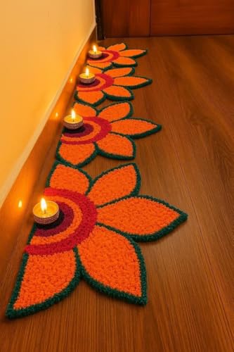 Image of Artificial Flower Petal Rangoli Mat, Red, 12 inches