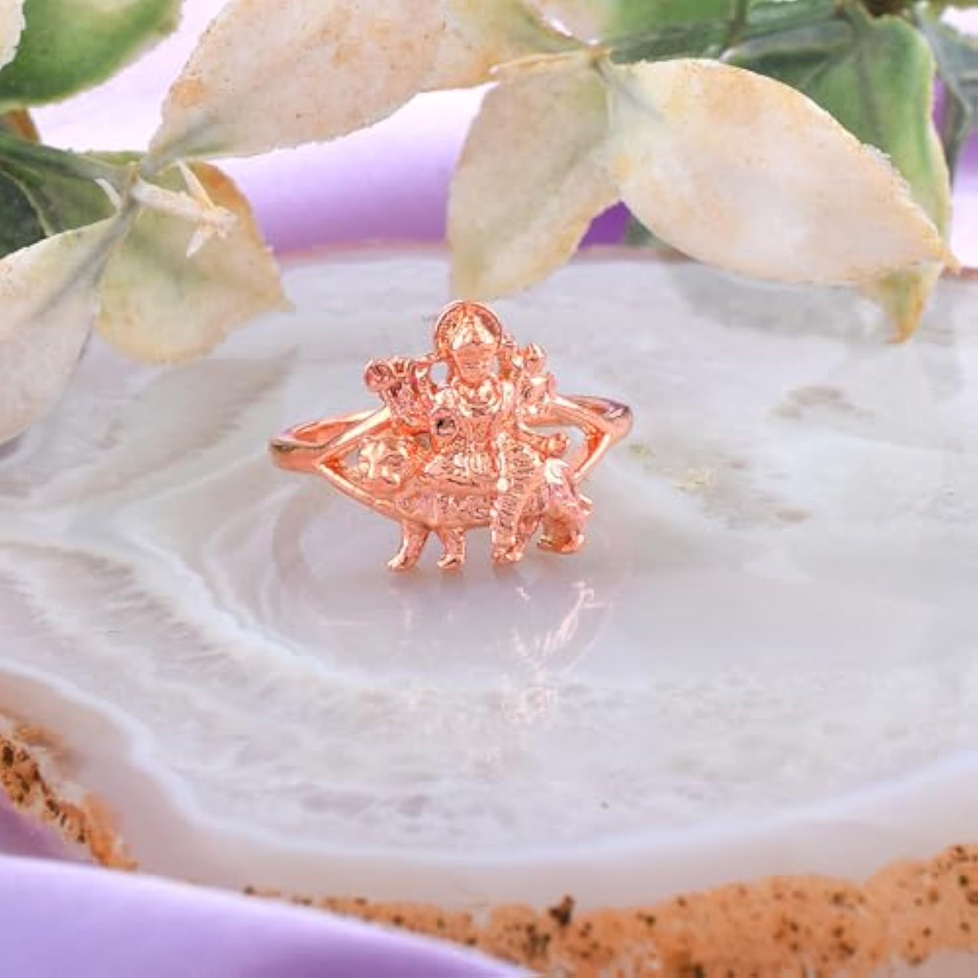 Brass Rose Gold Plated Hindu Goddess Durga Ring
