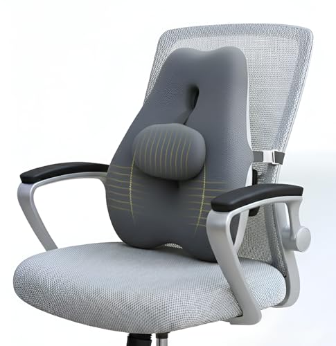 ESSENTIALS 360 Lumber Support Pillow for Office Chair Memory Foam Back Support Cushion Back Support Pillow to Relieve Back Pain with Adjustable Back for Car Computer Chair Wheelchair and Recliner.