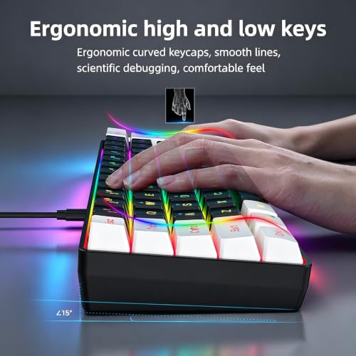 Image of Snpurdiri 60% Wired Gaming Keyboard, Small RGB Backlit Membrane Gaming Keyboard, Ultra-Compact Mini Waterproof Keyboard for PC Computer Gamer White and Black