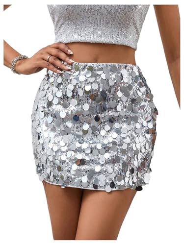 MakeMeChic Women's Sequin Sparkly Mini Skirt Stretch Bodycon Party Skirts Clubwear
