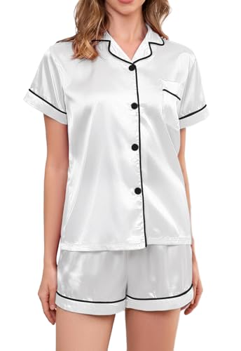 Image of Brezzistaxs Satin Pajamas Set For Women, Classic Fit Soft