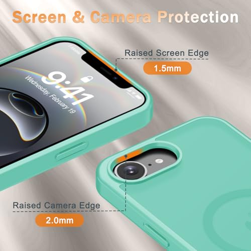 Image of YENAPOON for iPhone 17e Case, iPhone 16e Case, Matte Magnetic Phone Cover [with 1 Screen Protector] [Support for MagSafe] [Shockproof Military Grade Protection] Translucent Frosted Back, Teal