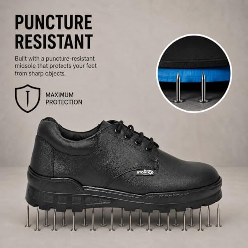 Image of STONIX Derby Safety Shoes Men's for Heavy Duty Steel Toe | Lightweight with TPR Sole | Oil Resistant and Electrical Hazard | Industrial & Construction sites Work,(SIZE-06, BLACK)