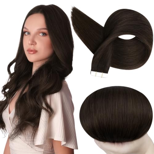 Full Shine Tape in Hair Extensions Human Hair, Dark Brown 14 Inch