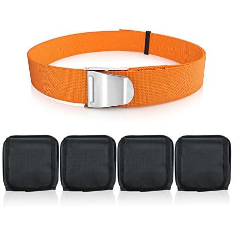 Seafard Scuba Weight Belt with Detachable 4 Pockets, Quick-Release Buckle Diving Pocket Weight Starp, Adjustable Snorkeling Weight Pouch Belt fit for Waist 32" to 52" Orange (Not Included Weights) Cover