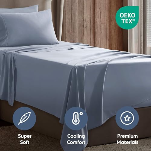 Image of Nestl Twin Bed Sheet Set - Ice Blue - 3-Piece Deep Pocket | Instantly Soft, Night-One Ready (No Wash Required). Fits 16-Inch Deep Pockets, 360-Degree Elastic Grip