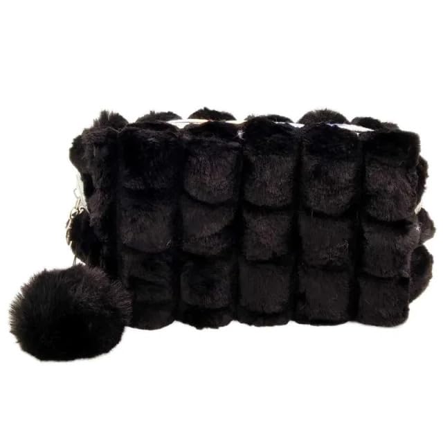 Amigold Estojo Organizador Escolar Necessaire de Pelúcia Box Com Pompom (Preto)