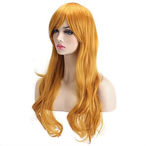 Akstore 28" 70Cm Fashion Wigs Long Wavy Curly Hair Cosplay Wig & Wig Cap (Yellow) #TOP3
