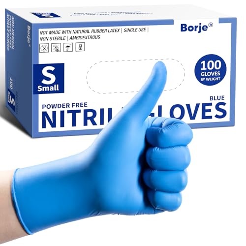 Borje Nitrile Disposable Gloves, 100 Count, Small, Blue