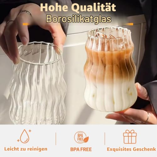 530ml Bubble Gläser mit Strohhalm, 4er Set gerippte Wave Gläser – Bild 5