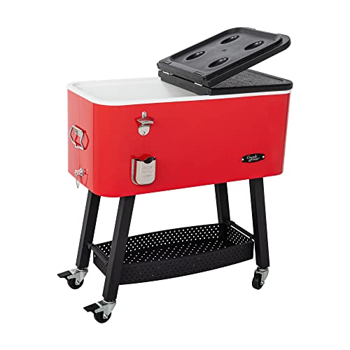 Creole Feast Cl8001R 80-Quart Premium Rolling Cooler, Portable Cold Drink Beverage Cooler Cart For Outdoor Patio, Tailgating, Poolside Bbq Party, Red #TOP2