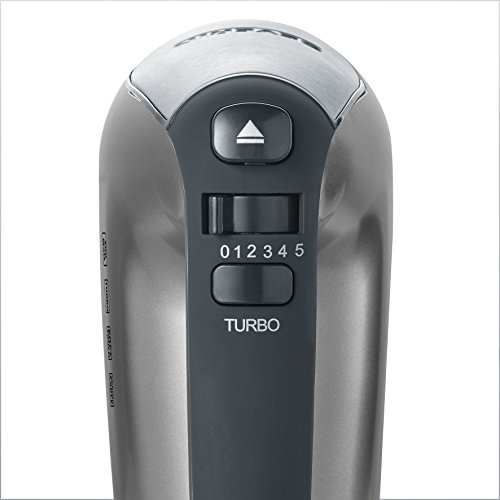 Foto von SEVERIN Handmixer, Handrührgerät mit 5 Geschwindigkeitsstufen, praktischer Handrührer mit 2 Edelstahl-Rührbesen und -Knethaken, 400 W, grau-metallic-schwarz / Edelstahl, HM 3832