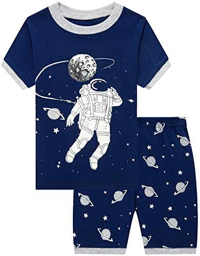 Popshion Little Boys 2 Piece Short Pajamas Train Shark Sleepwear 100% Cotton Toddler Dinosaur Pjs Summer Kids Clothes 2-7T