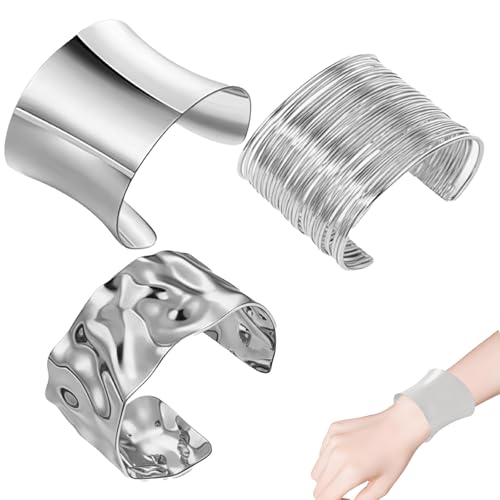 3 PCS Chunky Silver Bracelet, Aesthetic Adjustable Silver Cuff Bracelet for Women, Durable Cuff Bracelets for Women, Womens Jewelry Suitable Daily Gatherings and Parties