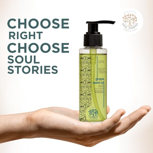 Image of Soul Stories Grape Seed Oil 100ml | 100% Pure Lightweight Oil for Hair, Face & Body | Fast Absorbing Formula | Helps Improve Complexion, Smooth Texture & Even Tone | Rich in Vitamin A & E