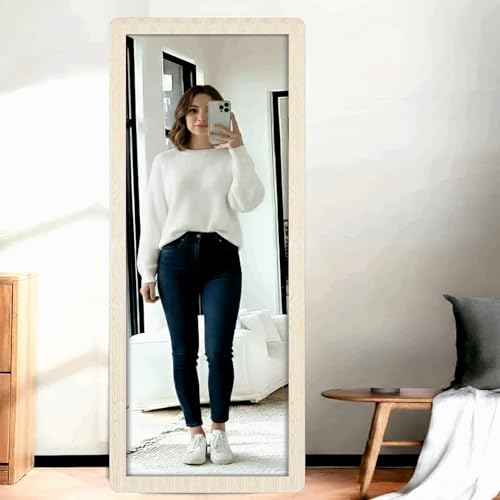 Image of Creative Arts n Frames 21 x 51 inch Full Length Dressing Chevel Long Fiber Wood Rectangular Framed HD Mirror Home Wall Living Room Decor Items (Highland Pine Finished Framed Mirror)
