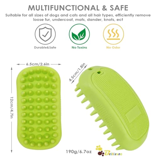 BRILLIRARE Fellpflegebürste, Premium-Silikon-Haustierbürsten, Gummi-Shampoo, beruhigender Kamm, Schrubber für nasse, trockene, langhaarige Hunde und Katzen, Massage, Enthaarung, Duschschrubben