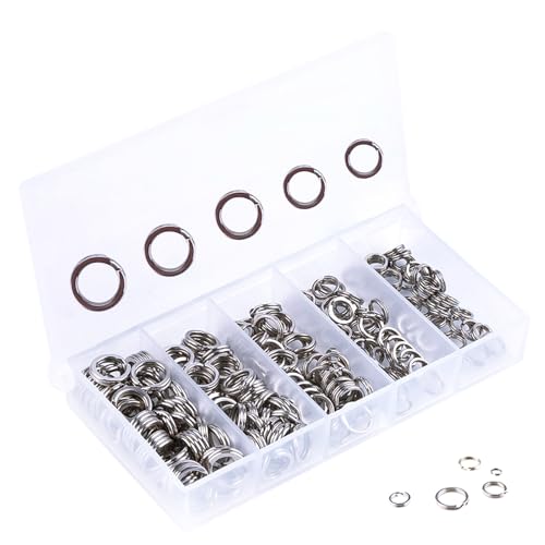 ANNIBBY 200PCS Heavy Duty Stainless Steel Split Rings Double Fishing Lure Rings,5 Sizes 5.4-8.4mm Split Rings,40-150LB (Silver)