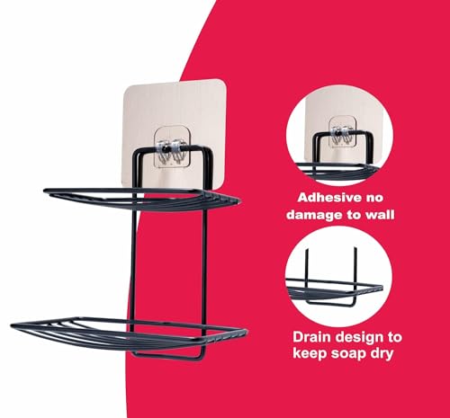 Image of BHARANI MART- Self-Adhesive Bathroom Corner Shelf || Soap Holder || Shower Shelf || Kitchen Rack & Holder || Sink Holder (GI Metal, Powder Coated Finish) (2 Pcs, 2 Tier Soap Stand)