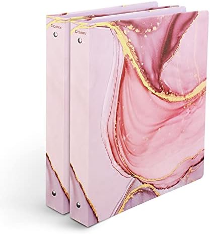 Comix Pink Marble 3 Ring Binders, Rose Gold 1 inch Binders, 2 Binders with Decorative Fashion Designed, Fit for US Letter Size Paper, Binders Pack of 2, Pretty Pink Marble (A2130PM)