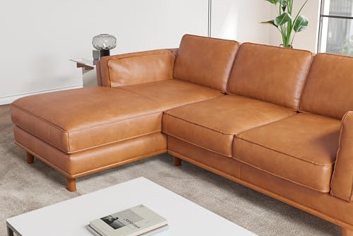 Image of Valencia Artisan Full Leather Sofa - Pure Full Italian Nappa Leather Couch, Solid Wood Accent, Ultimate Comfort (Cognac, Left Chaise Sectional)