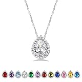 Bestyle Sterling Silver April Birthstone Pendant Necklace for Women Pear Shape Gemstone Necklace with Cubic Zircon Birthday Gift for Wife Mom