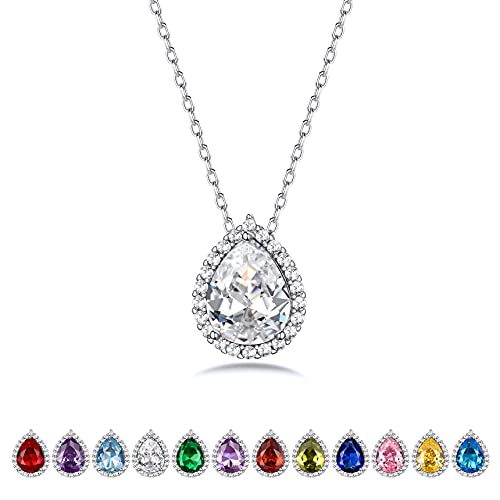 Bestyle 925 Sterling Silver Teardrop Cut Birthstone Crystal Necklaces For Women, April White Tennis Diamond Pendant With Love And Purity, Best Women Necklace For Everyday Wear #TOP13