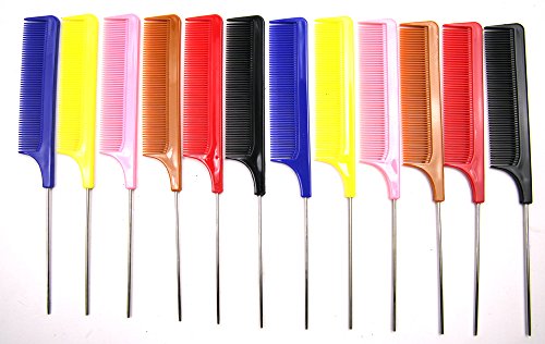 Crispy Unisex 8" Pin Tail Hair Comb 12 Pieces Selection (MIX COLOR)