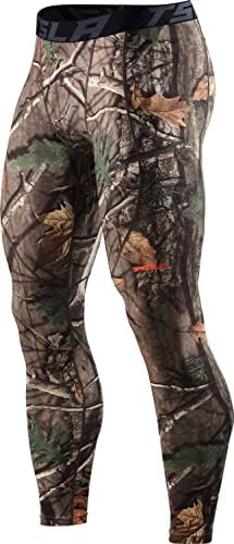 TSLA Men's Thermal Compression Pants, Athletic Sports Leggings & Running Tights, Wintergear Base Layer Bottoms, Heatlock Athletic Print Hunting Camo, Small