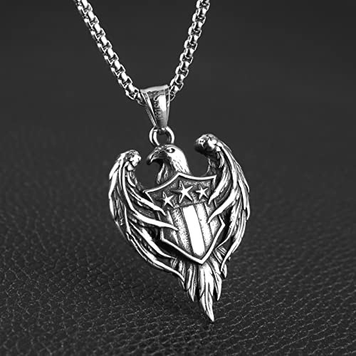 HZMAN Stainless Steel Hawk Eagle Necklace for Men Women Patriotic American Flag Bald Eagle Shield Pendant Jewelry2