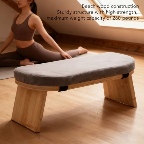 Banco de meditación de madera noble: taburete ergonómico acabado gris 4