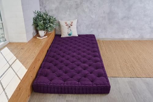 Image of ATOOTFUSION Soft Cotton Floor Box Mattress, 5-Inch Thick, Foldable, Movable, Medium Firm, Solid Colored (Purple, Queen 48X72X5 Inches)