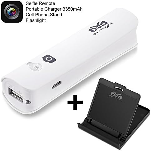 Selfie Stick, exmight - 4-In- 1 3350mAh Portable Charger + Remote Shutter + Cell Phone Stand + Flashlight for iPhone 6 / 6s / 7 / plus, Samsung Galaxy S7, LG /Sony and Android Smartphones (white)