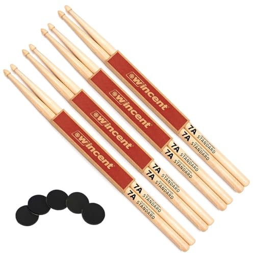Wincent 7A baguettes de batterie lot de 4 paires et coussinets Keepdrum en bois