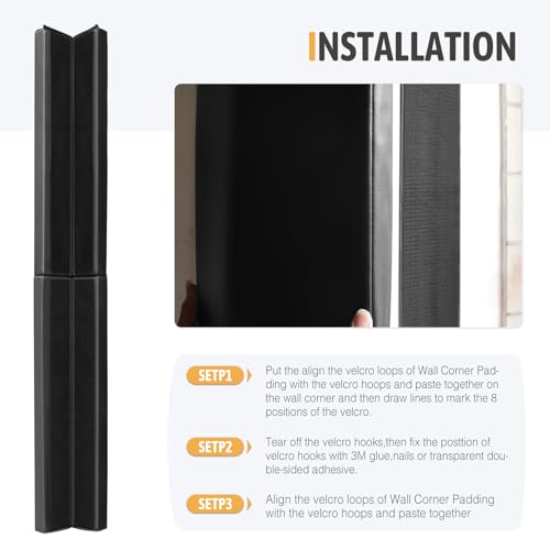 Image of Wall Corner Guards 72 inch Tall 5 inch Sides 2 inch Thick, Heavy Duty Impact-Resistant Foam Safety Protector with Waterproof UV-Resistant Vinyl Cover for Gym Basketball Court Garage Playroom (Black)