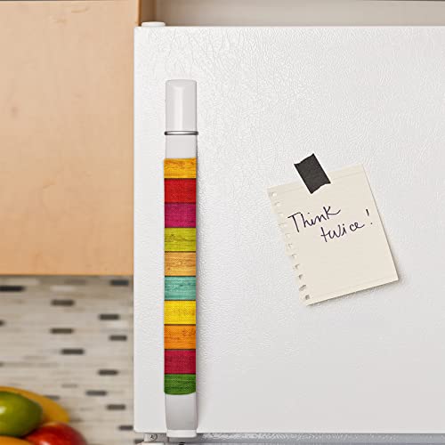 Image of Pardick Refrigerator Door Handle Covers Set of 2 Rainbow Wood Texture Washable Dishwasher Mocrowave Fridge Oven Door Decor Handle Cover Keep Your Kitchen Appliance Clean from Food Stains