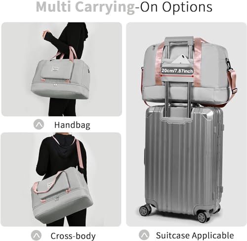 Airlines Untersitz-Kabinentasche, 50 x 32 x 28,5 cm, faltbar, Reisetasche, Handgepäck, Übernachtung, für Damen und Herren (mit Schultergurt), grau, Freizeit, Reisen