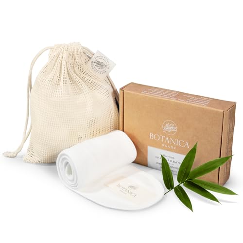 Organic Bamboo SPA Hair Band for Washing Face, Skin Care Headband, Hypoallergenic Makeup Headbands for Women, Adjustable Towel Headband with Magic Tape (Natural White)