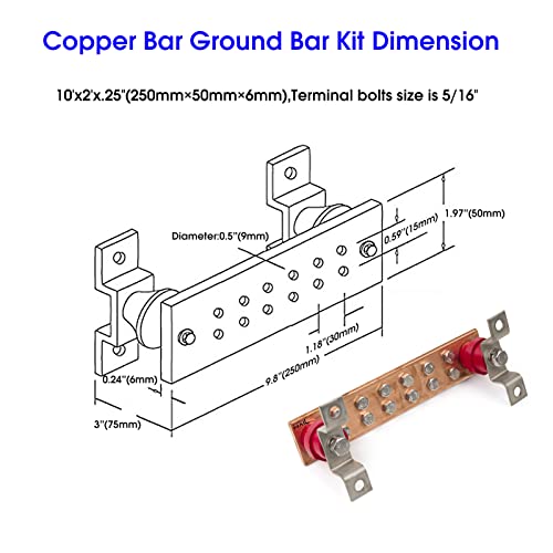 4 Pack-Wall Mounted Copper Ground Bar Kit Thick .25" X 2" X 10" Bus Bar 5/16'' X 12 Terminal Positions With Ul Recognized Sm40 Insulators Rated Uimp Up To 7.2Kv (4Pack) #TOP6