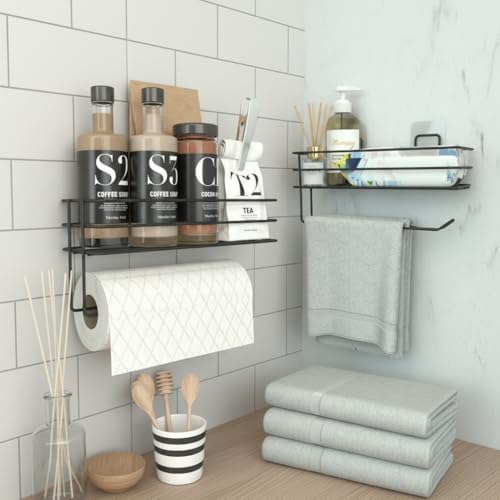 Teome Yapışkanlı Raflı Kağıt Rulo Havluluk Peçetelik Havlu Kağıltlık Siyah Banyo Mutfak Düzenleyici Raf - Görsel 4